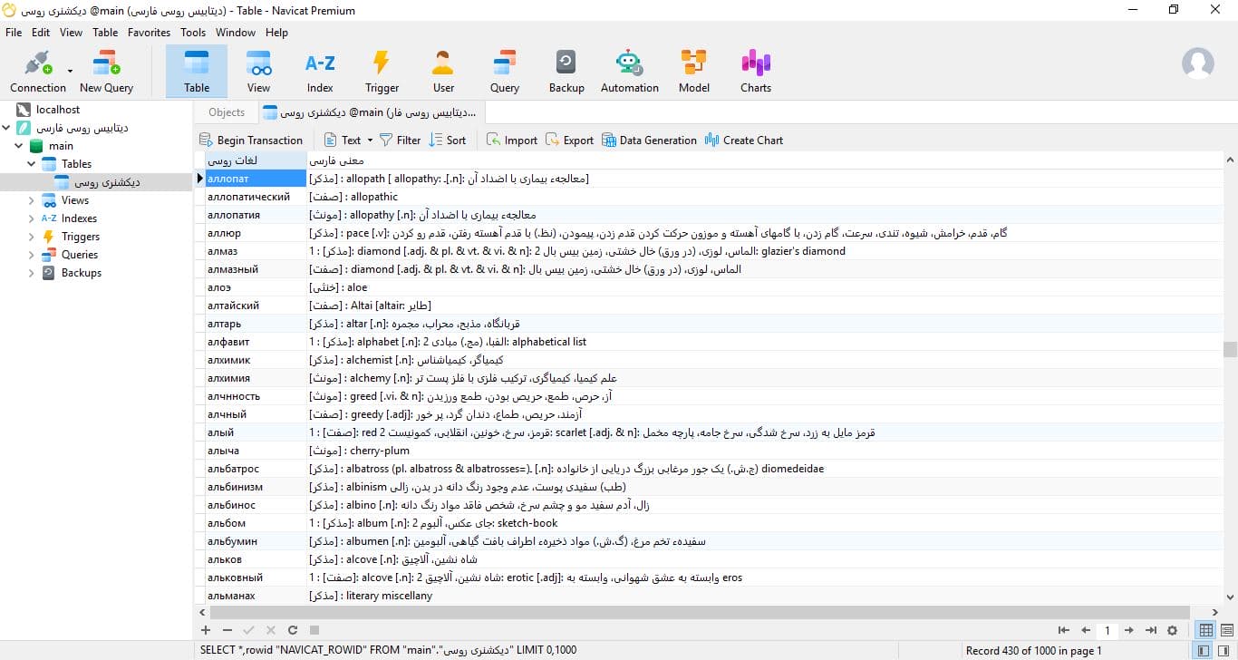 زبان روسی به فارسی بصورت کامل در فرمت فایل SQLite